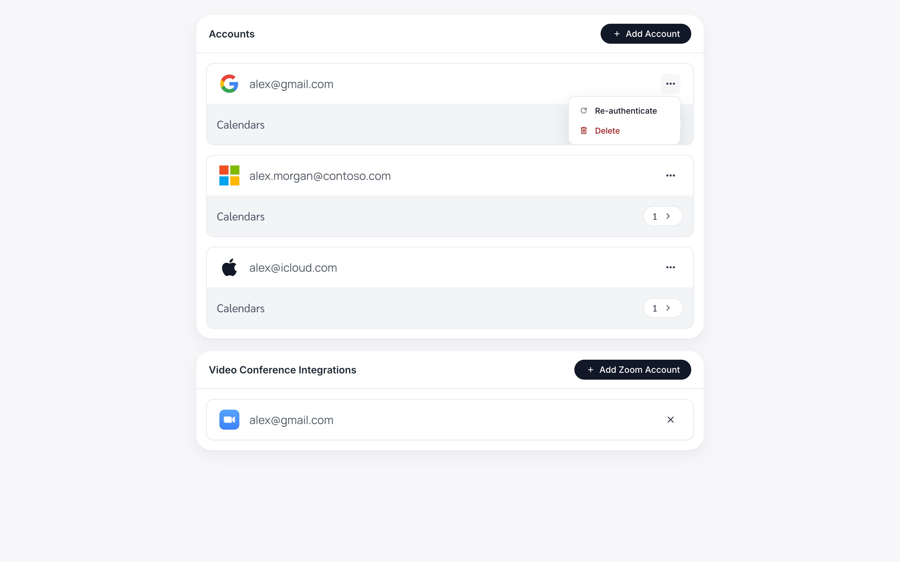 Open an account's menu and choose Re-authenticate