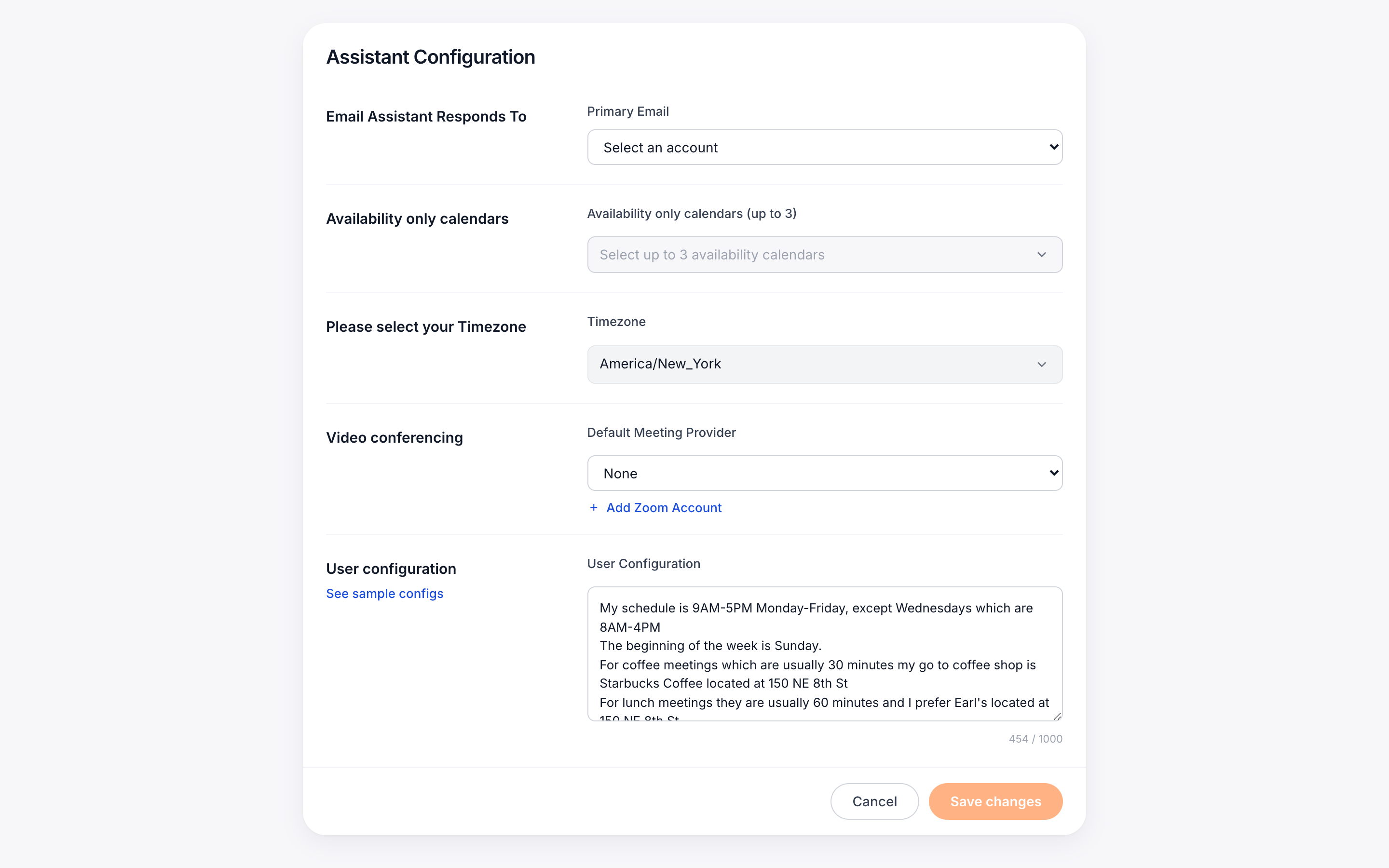 Assistant configuration