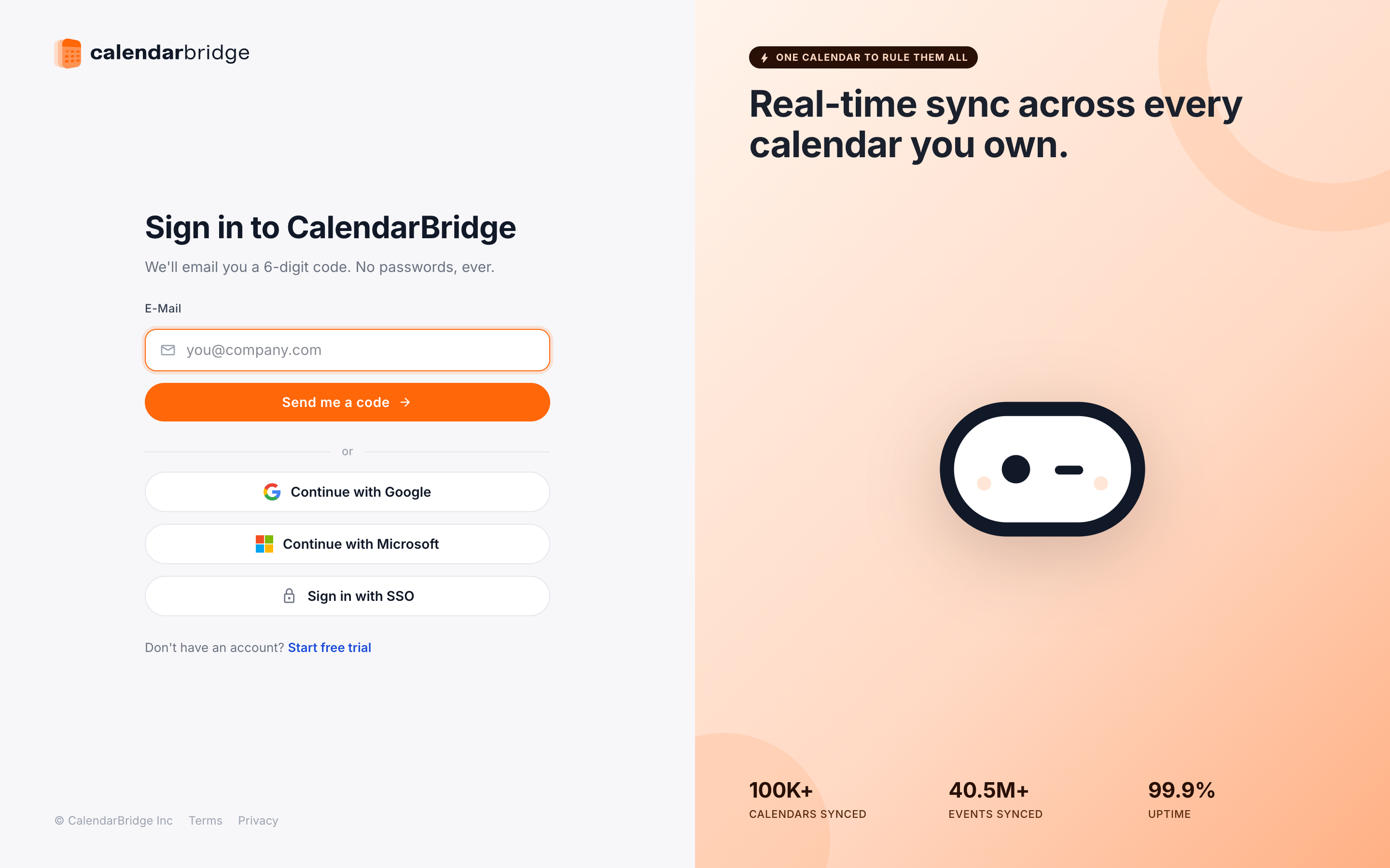 Sign in to CalendarBridge