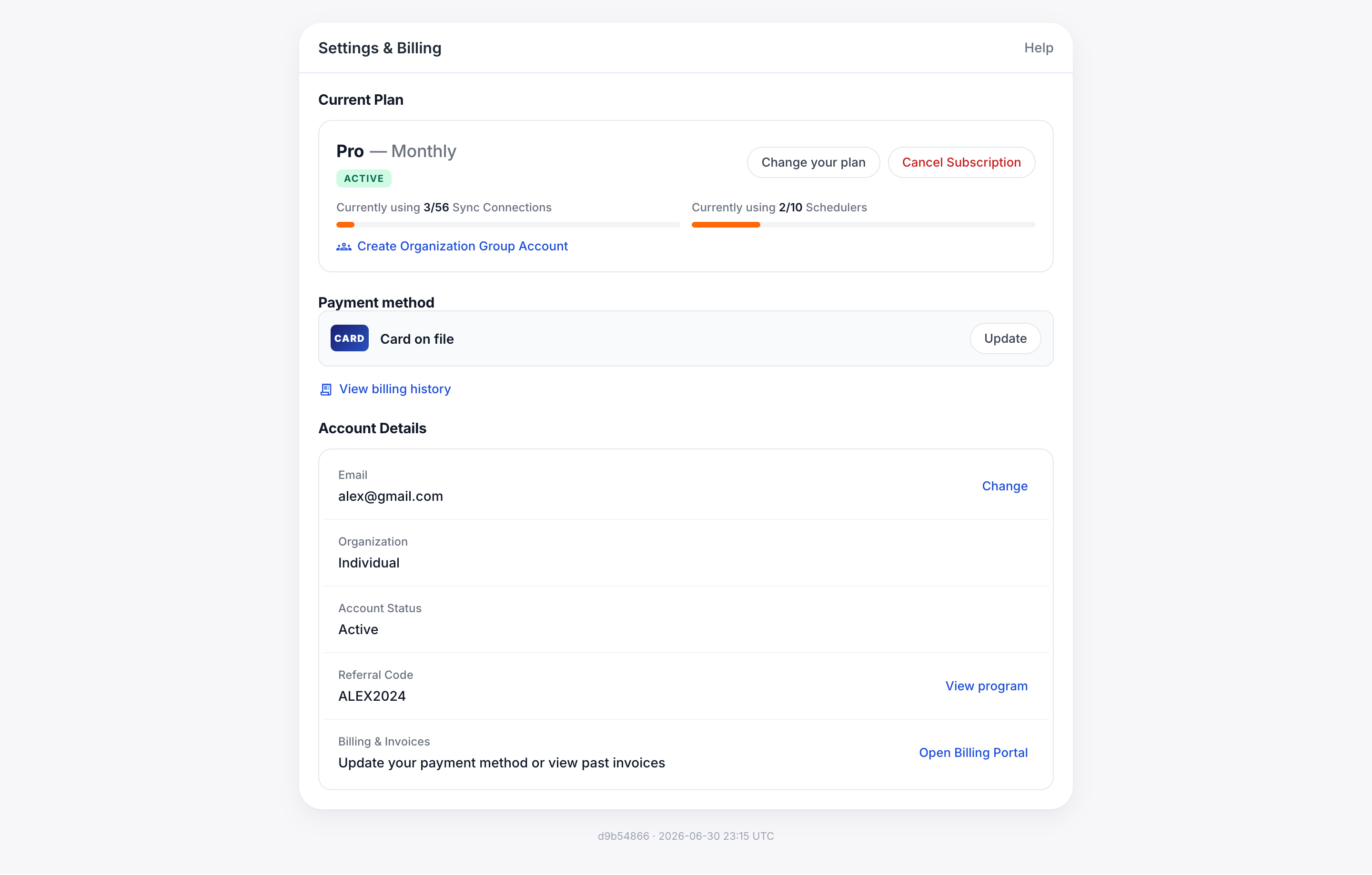 The Billing page