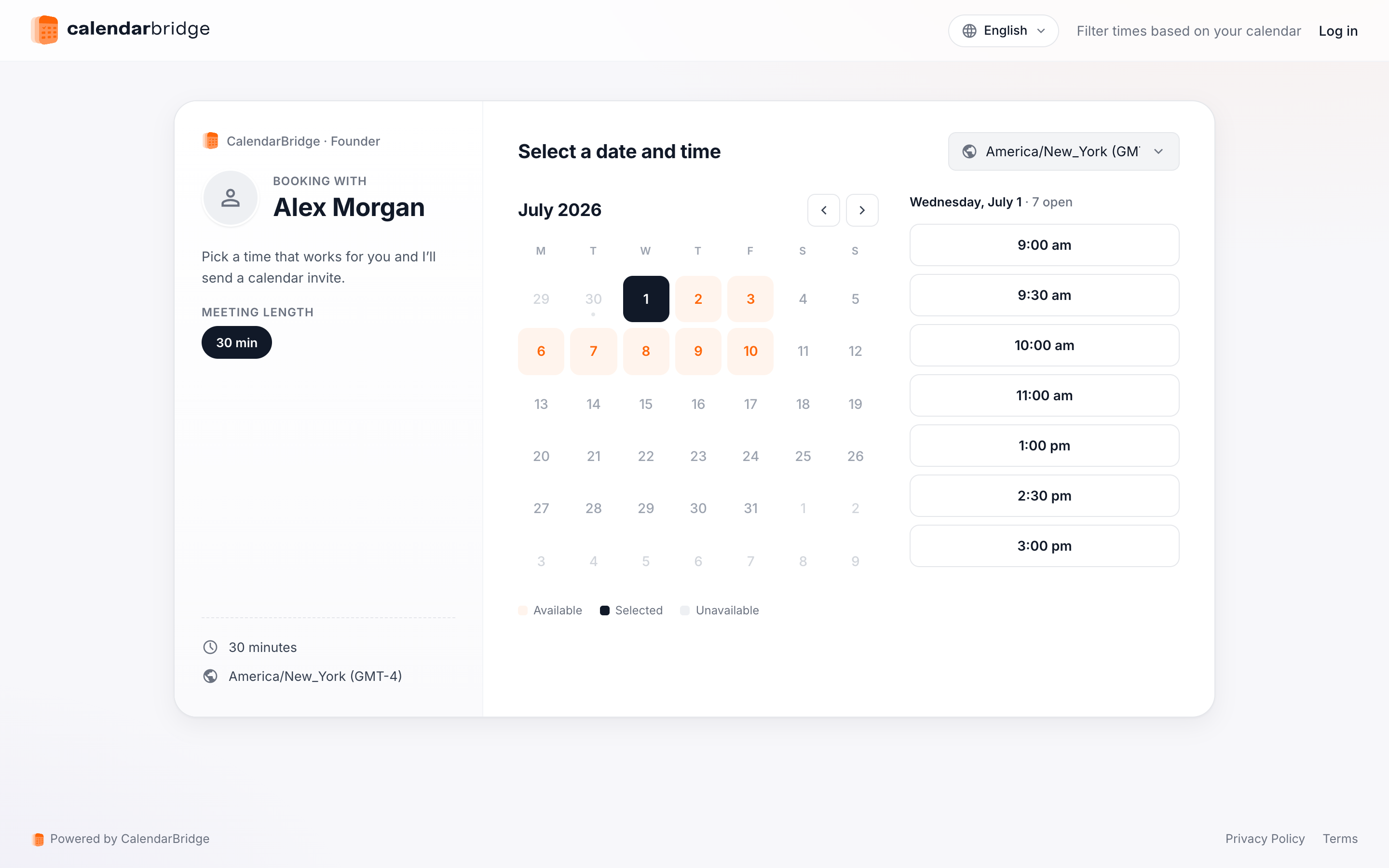 The booking page