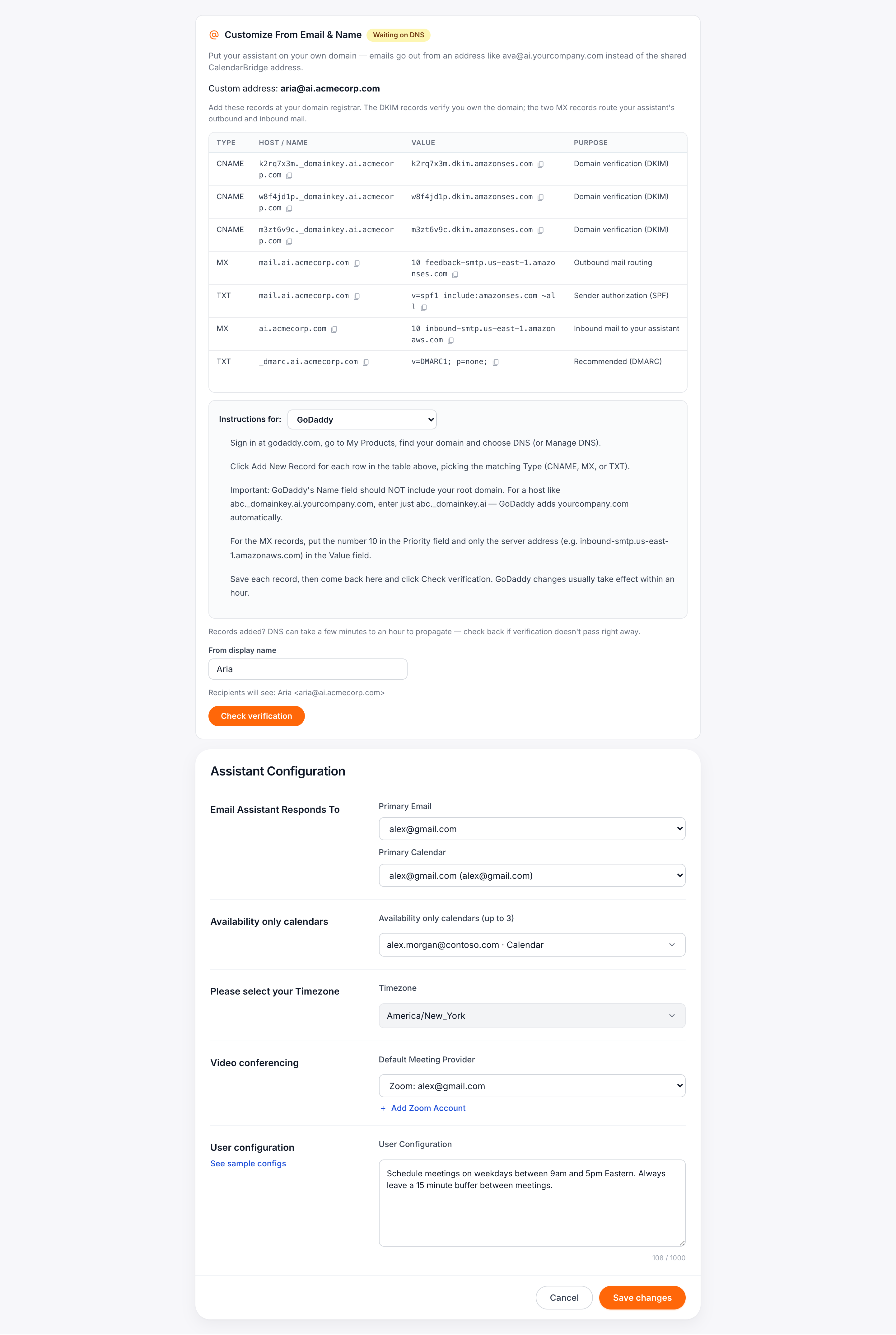 DNS records with registrar-specific instructions
