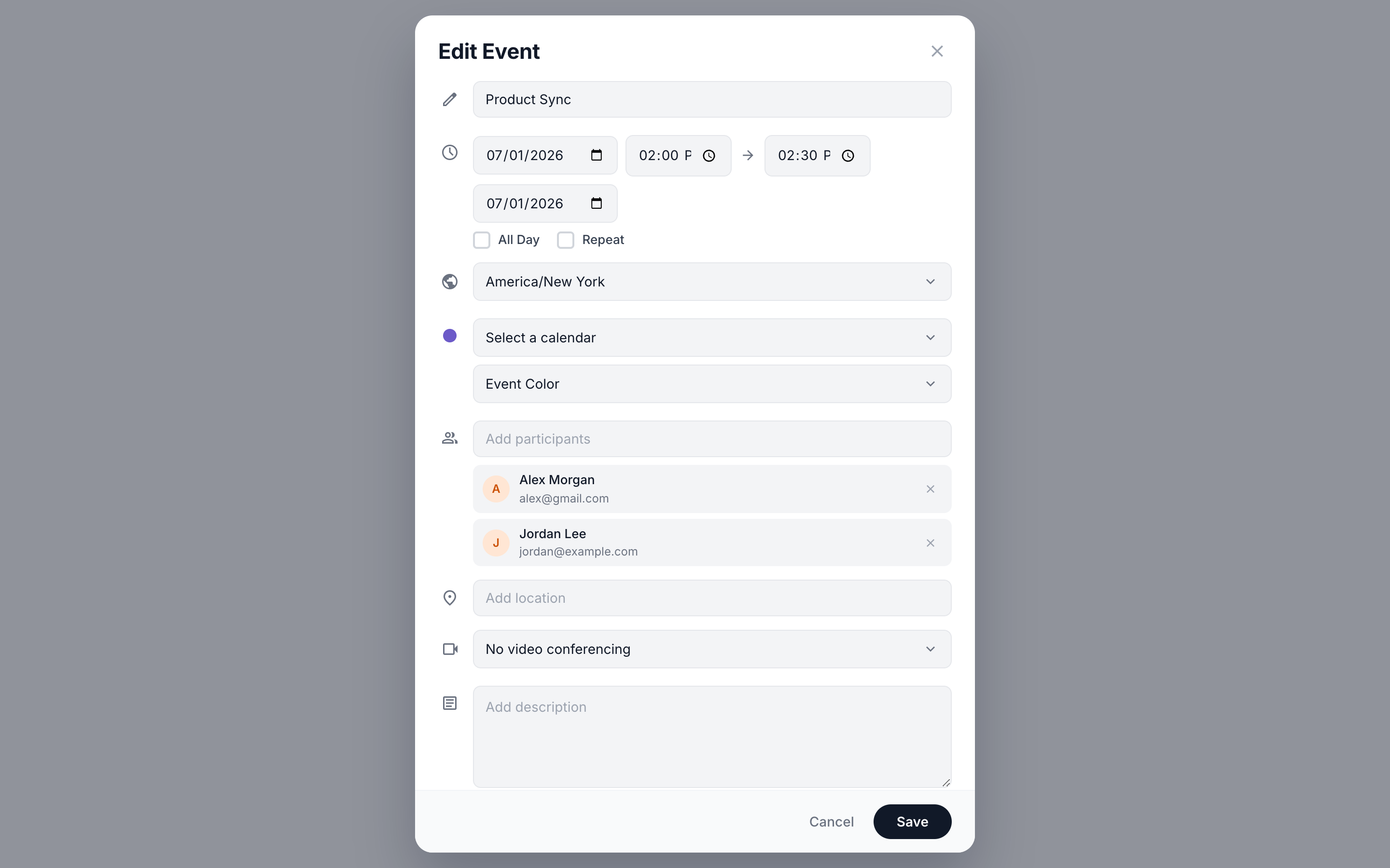 Creating and editing events