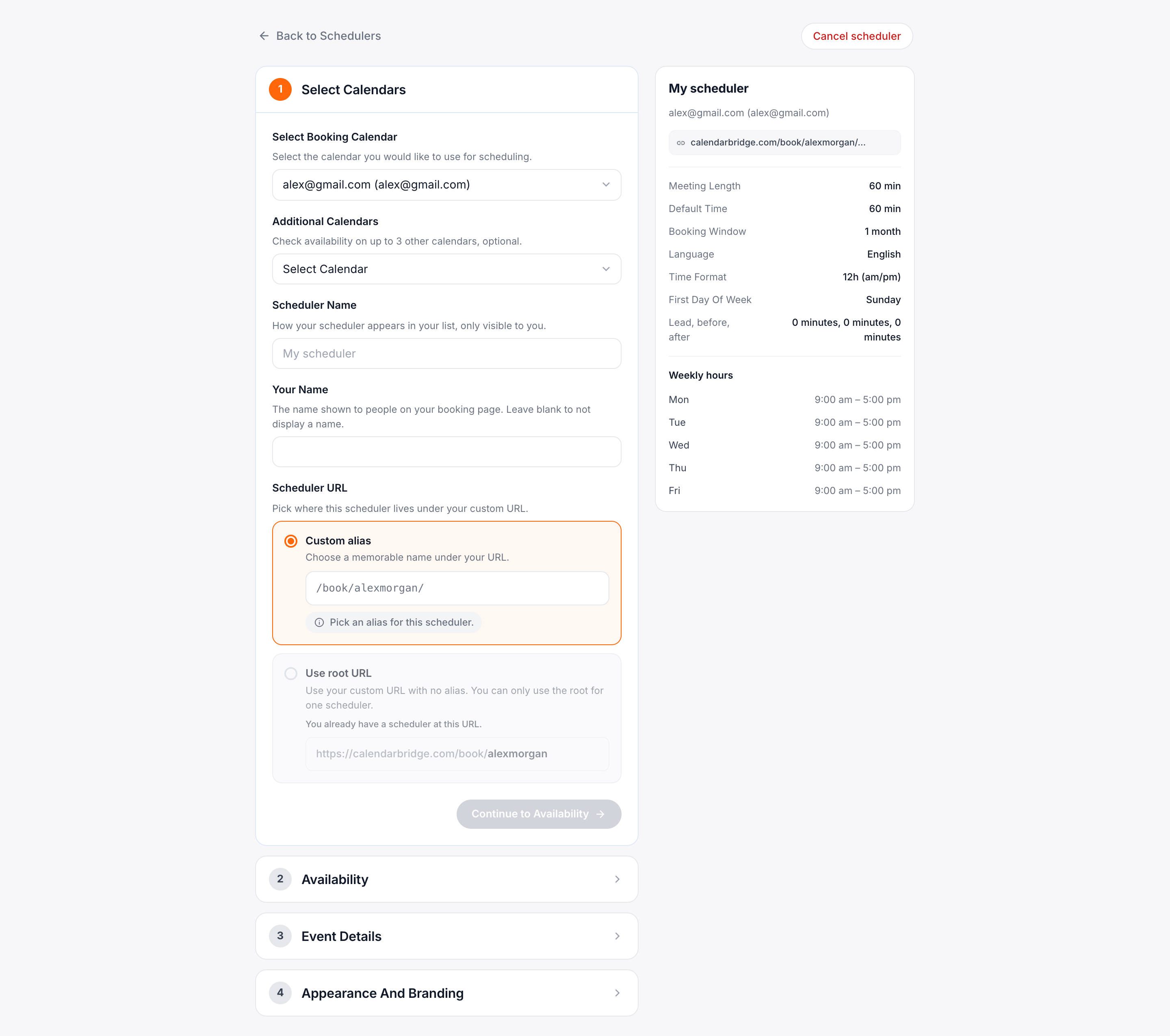 Select your booking calendar
