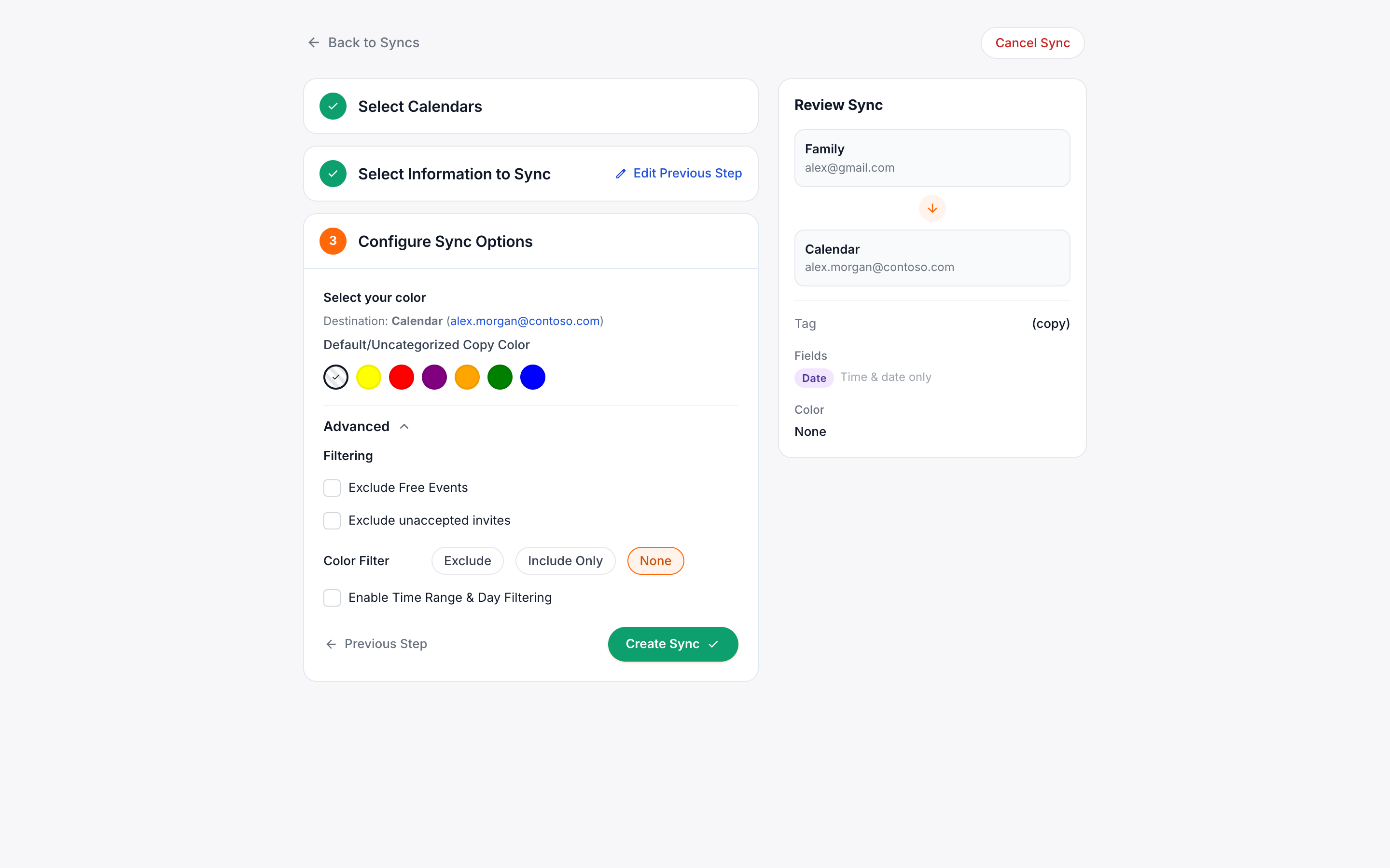Configure sync options