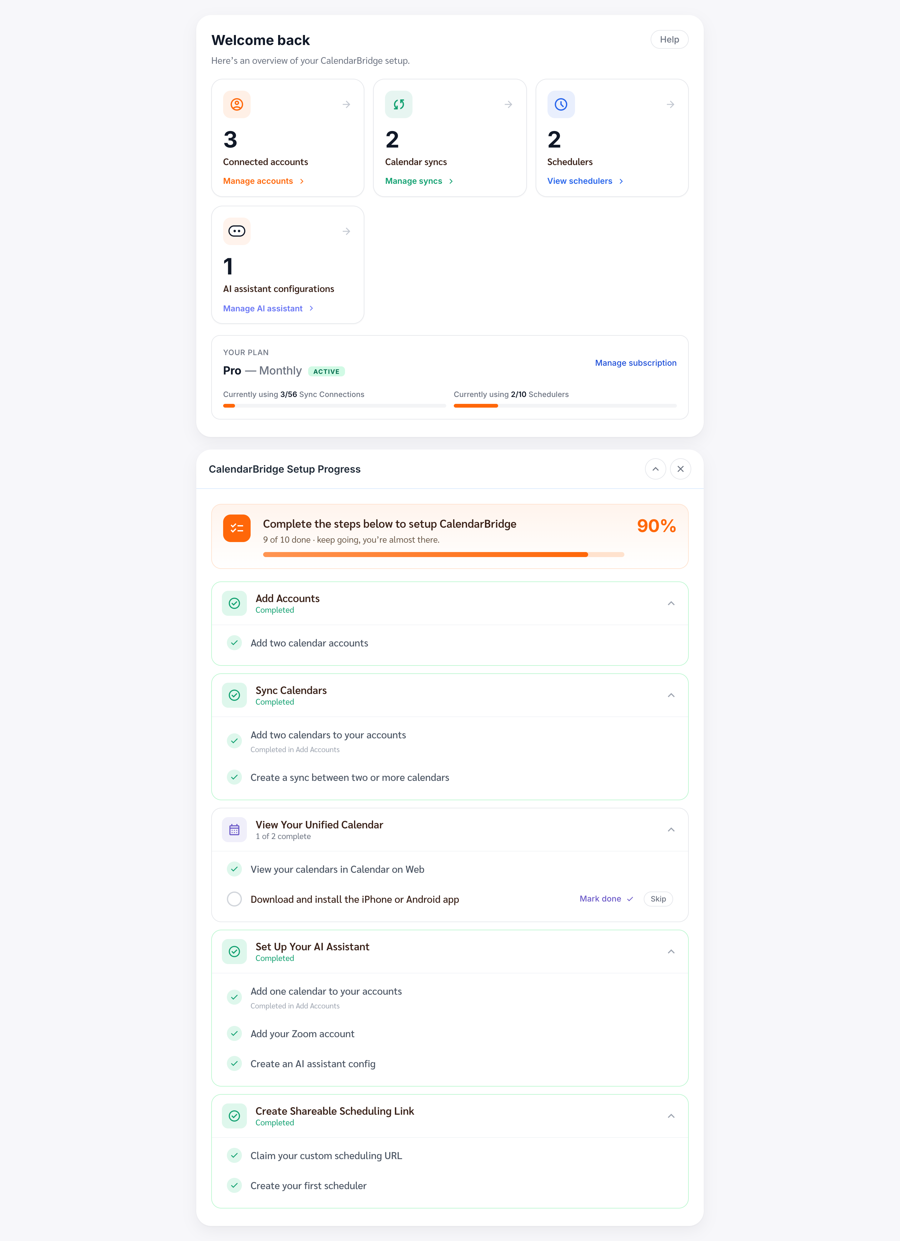 The CalendarBridge dashboard