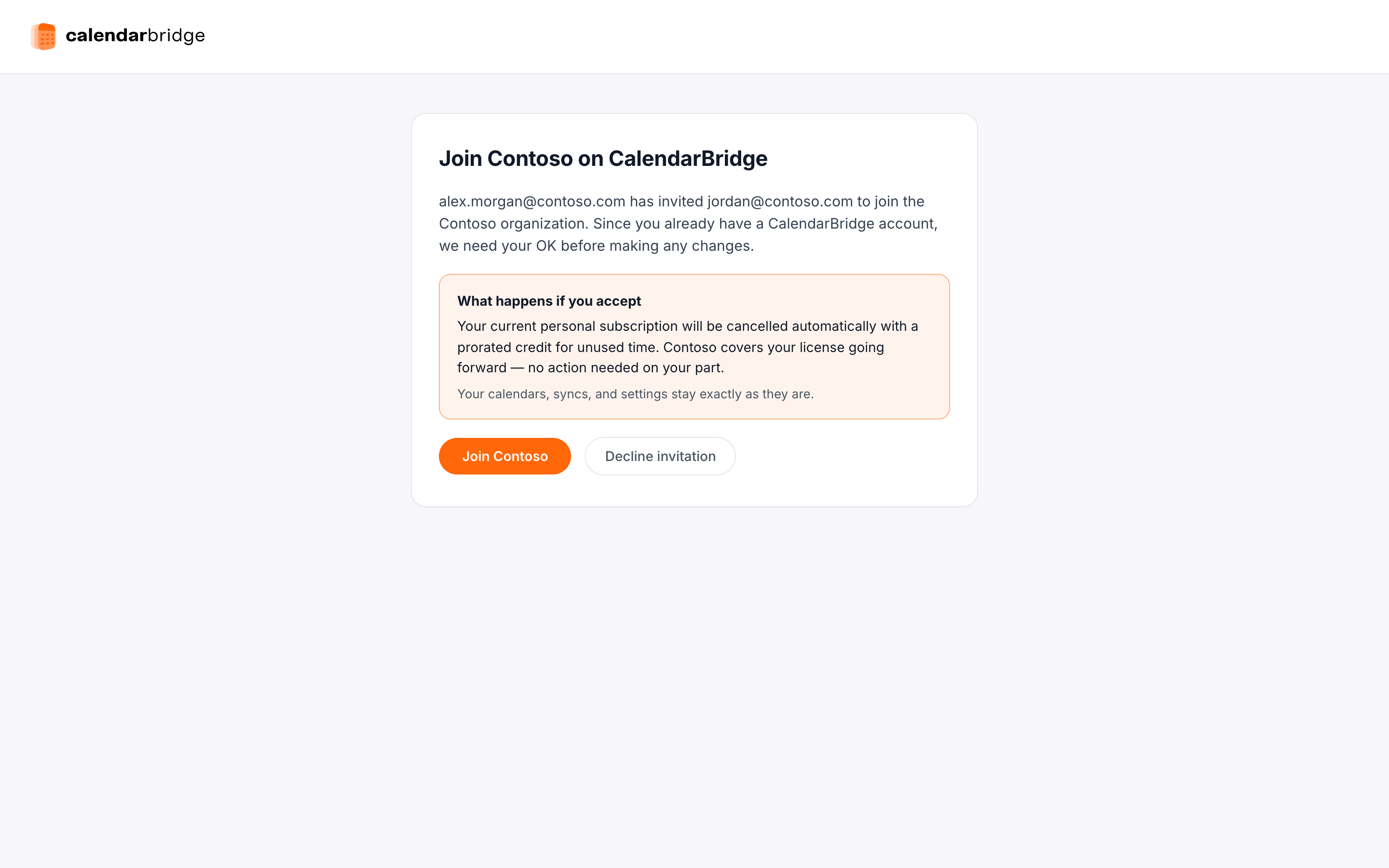 What the invited user reviews before joining