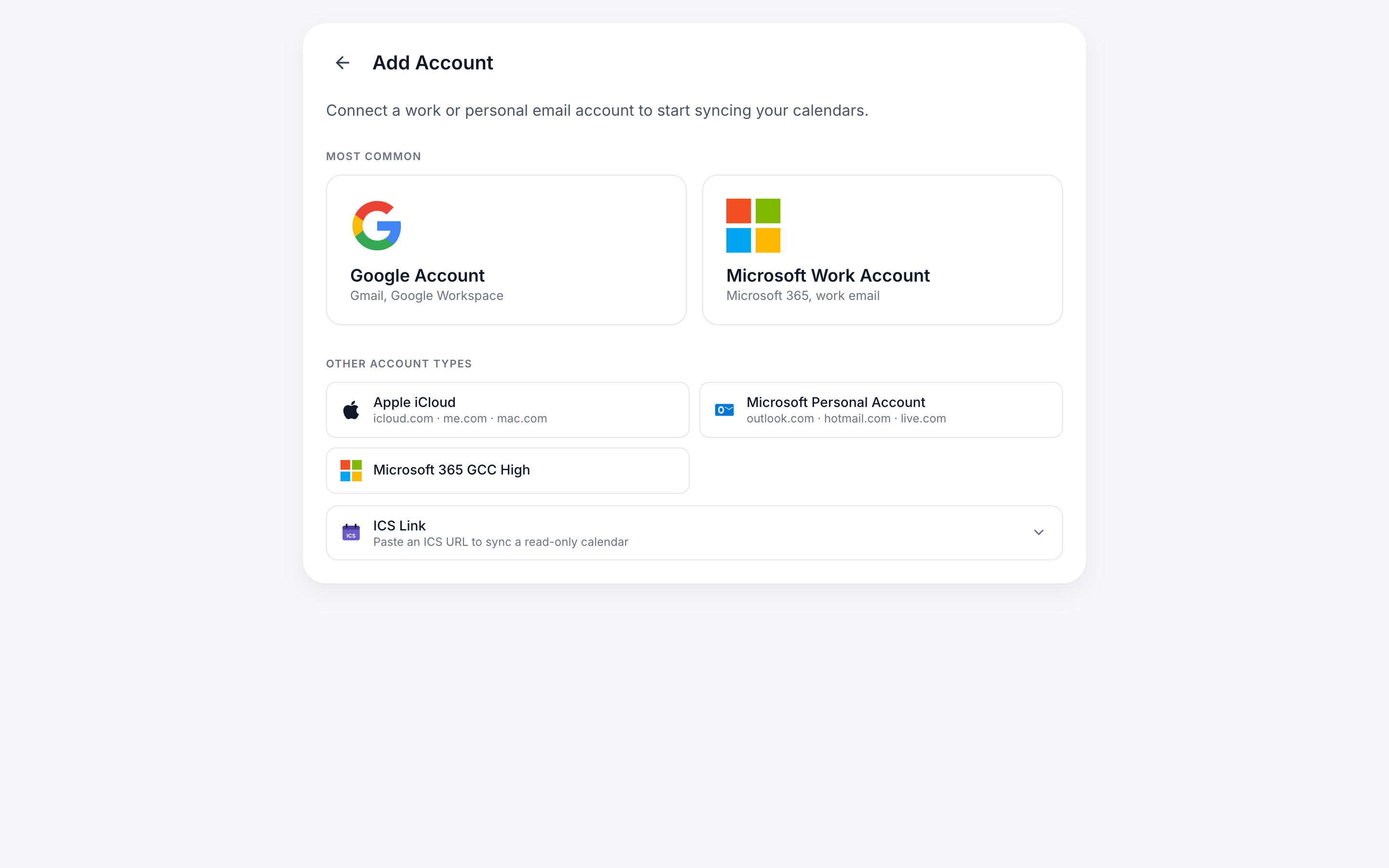 Choose a calendar provider to connect