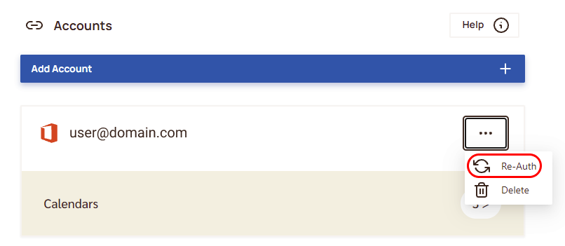 Menu Re-Auth sur un compte