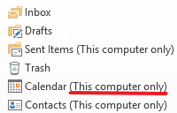 Outlook calendar this computer only