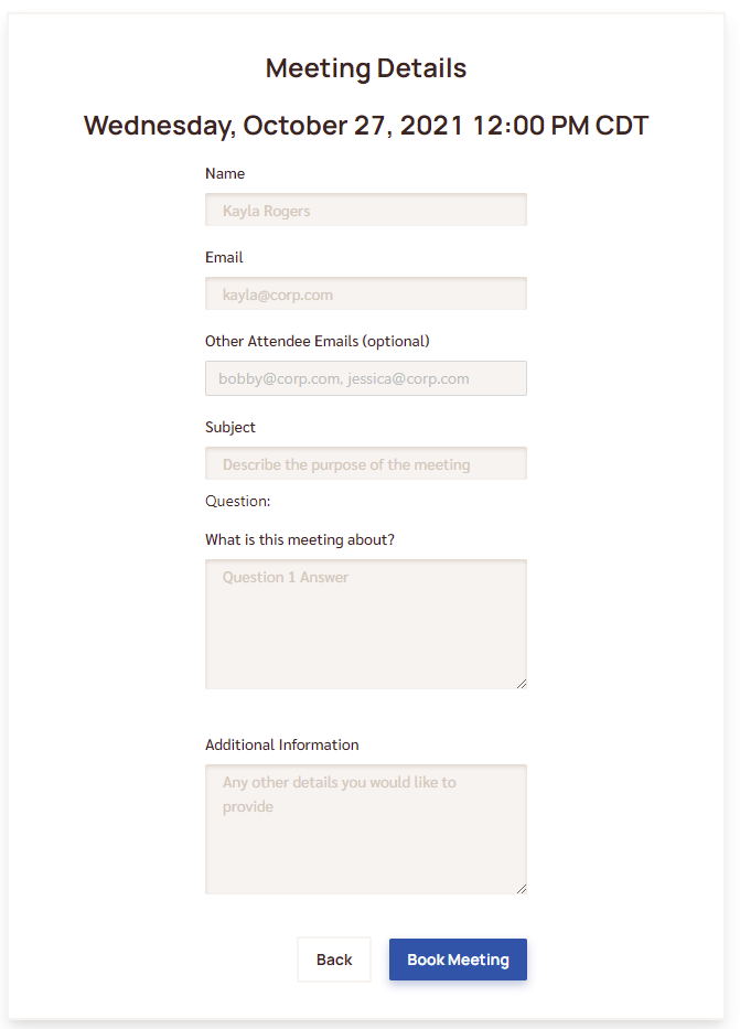 Booking details screen