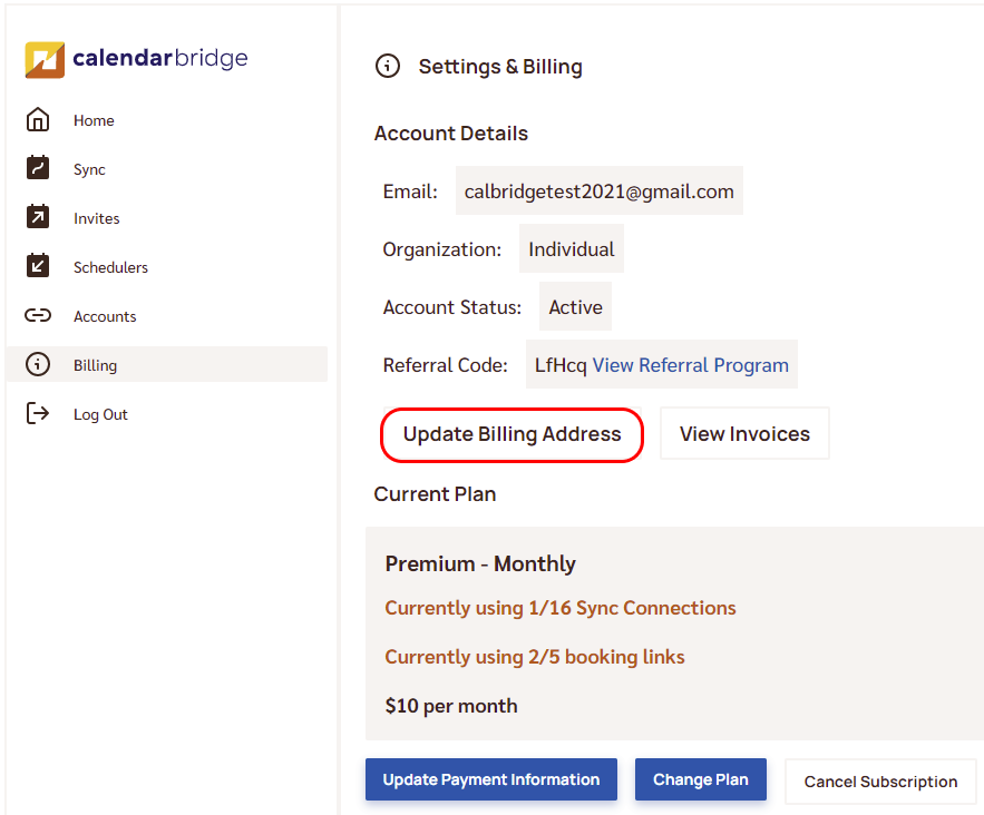 Billing page