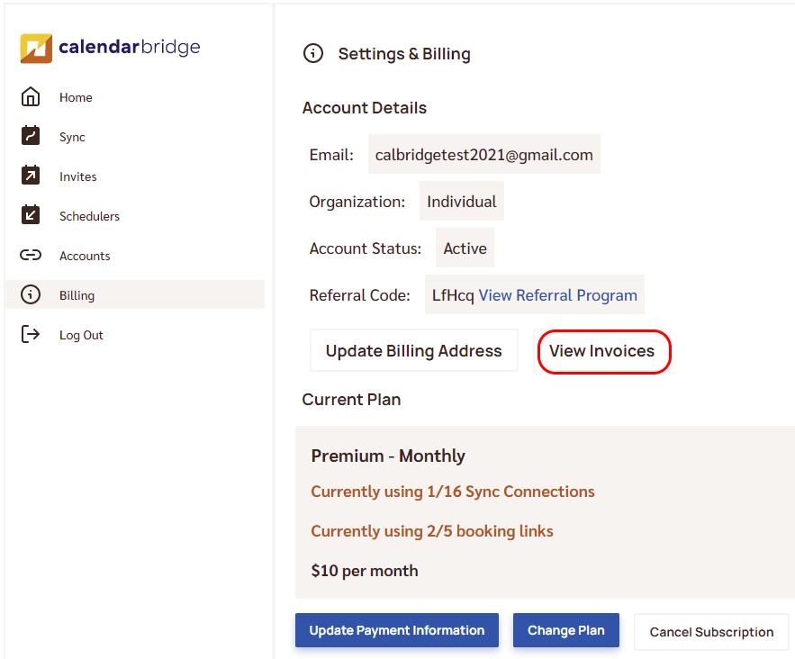View Invoices button