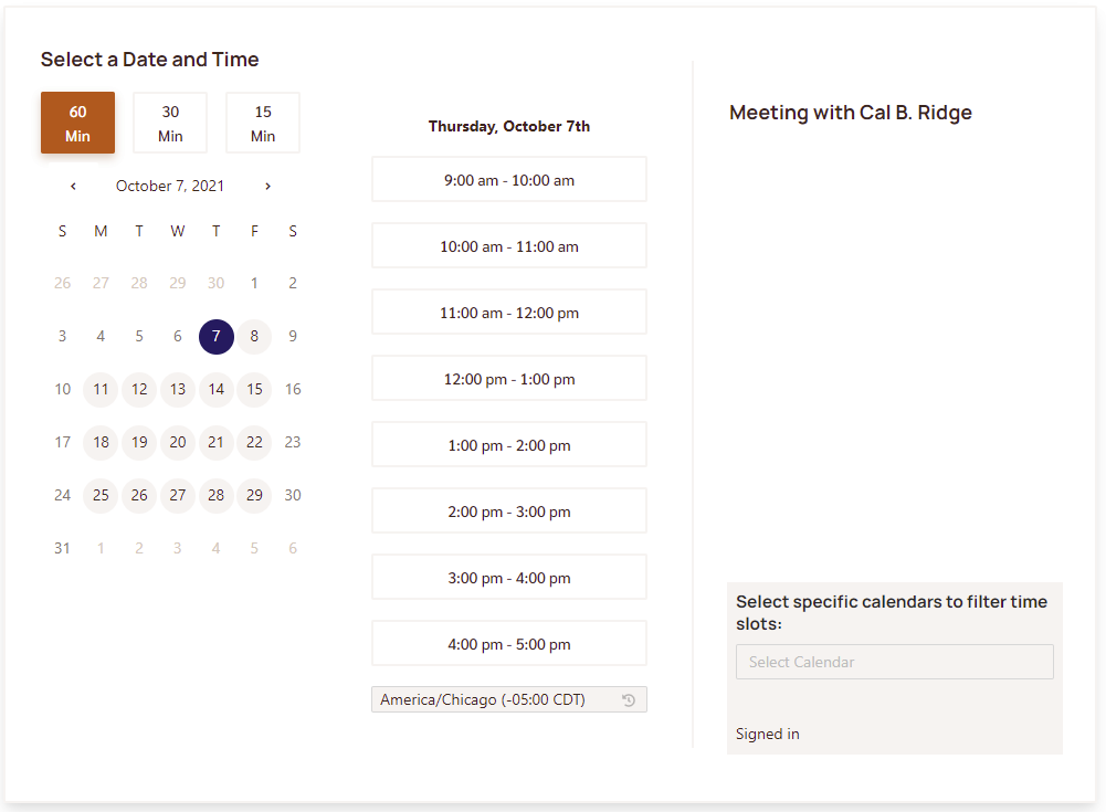 Booking page when logged in