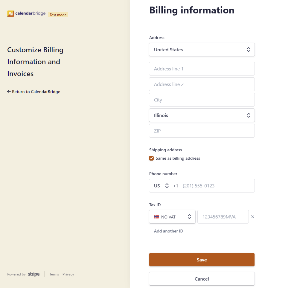 Stripe address form