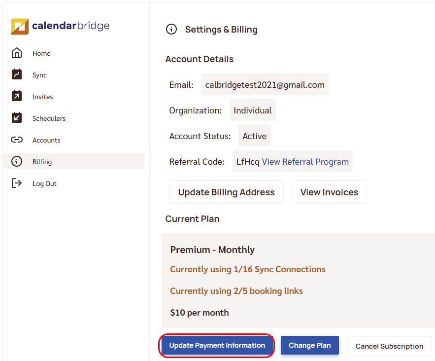 Update payment info screen