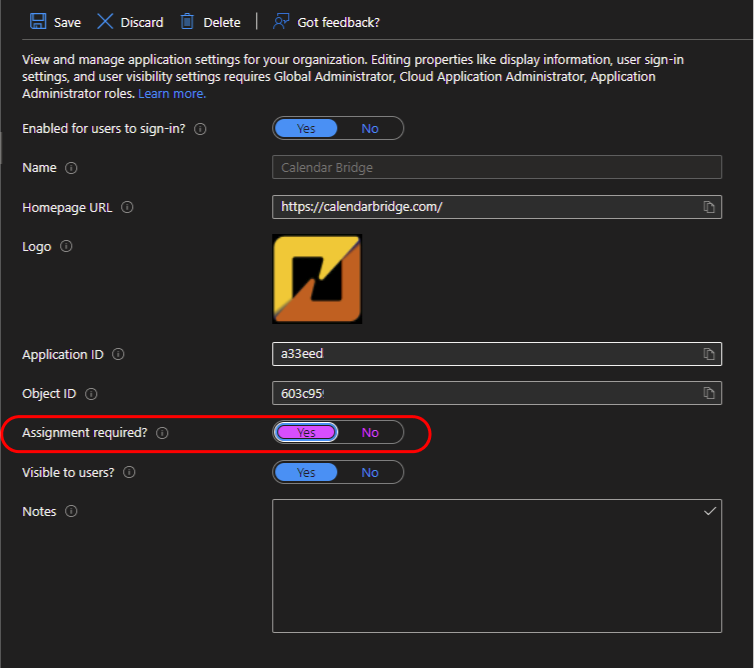 Set application to assignment required