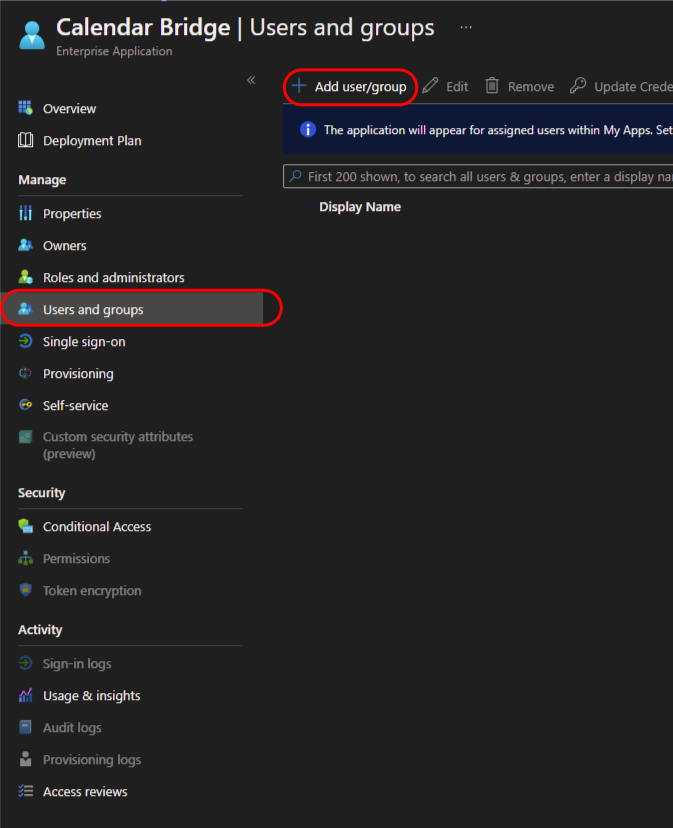 Assign user to application