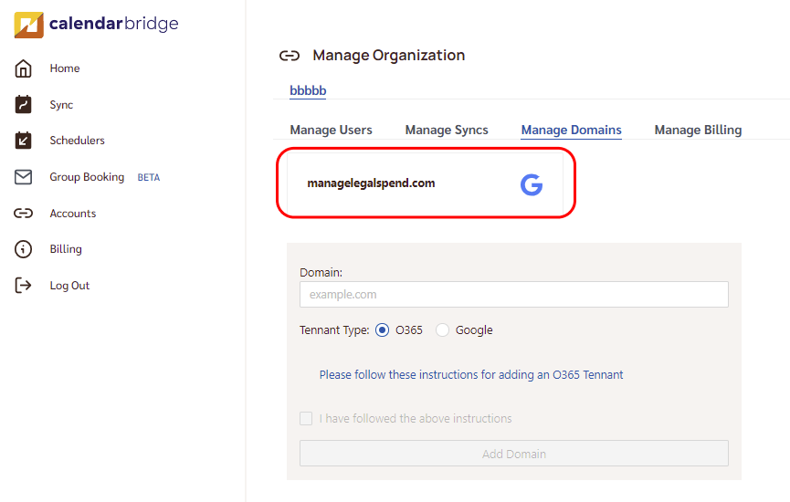 Domain added successfully