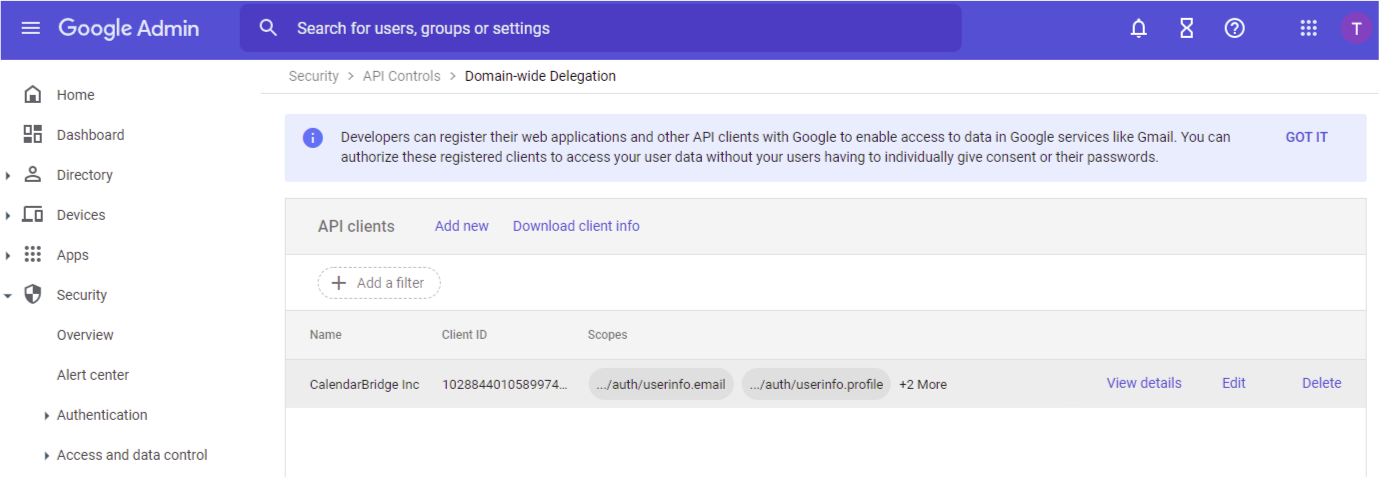 Domain-wide permissions in Google admin interface