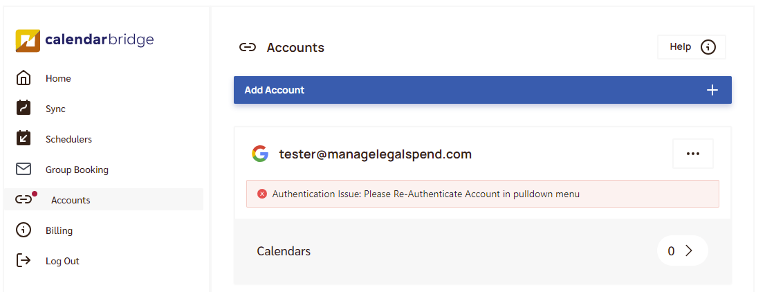 Error message Please re-authenticate Account