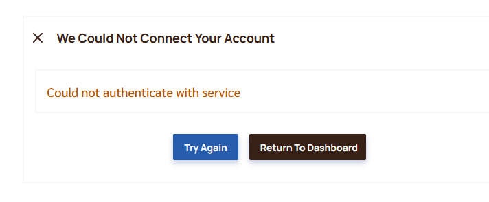 Error message: Could not authenticate with service