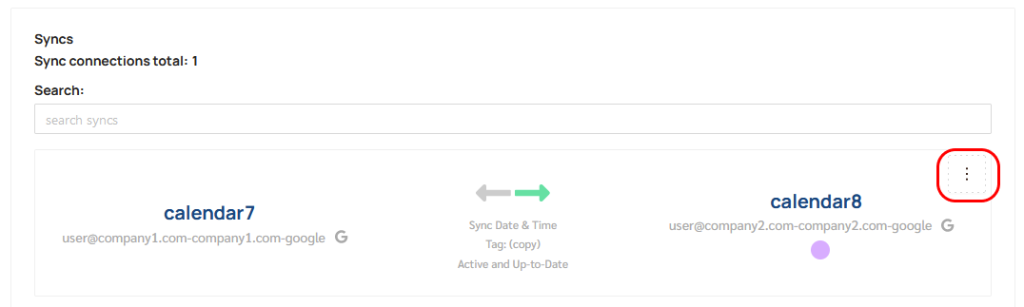 Sync connection menu