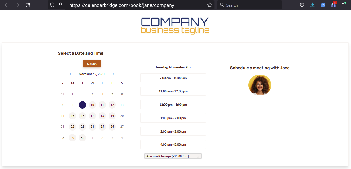 CalendarBridge scheduling page example
