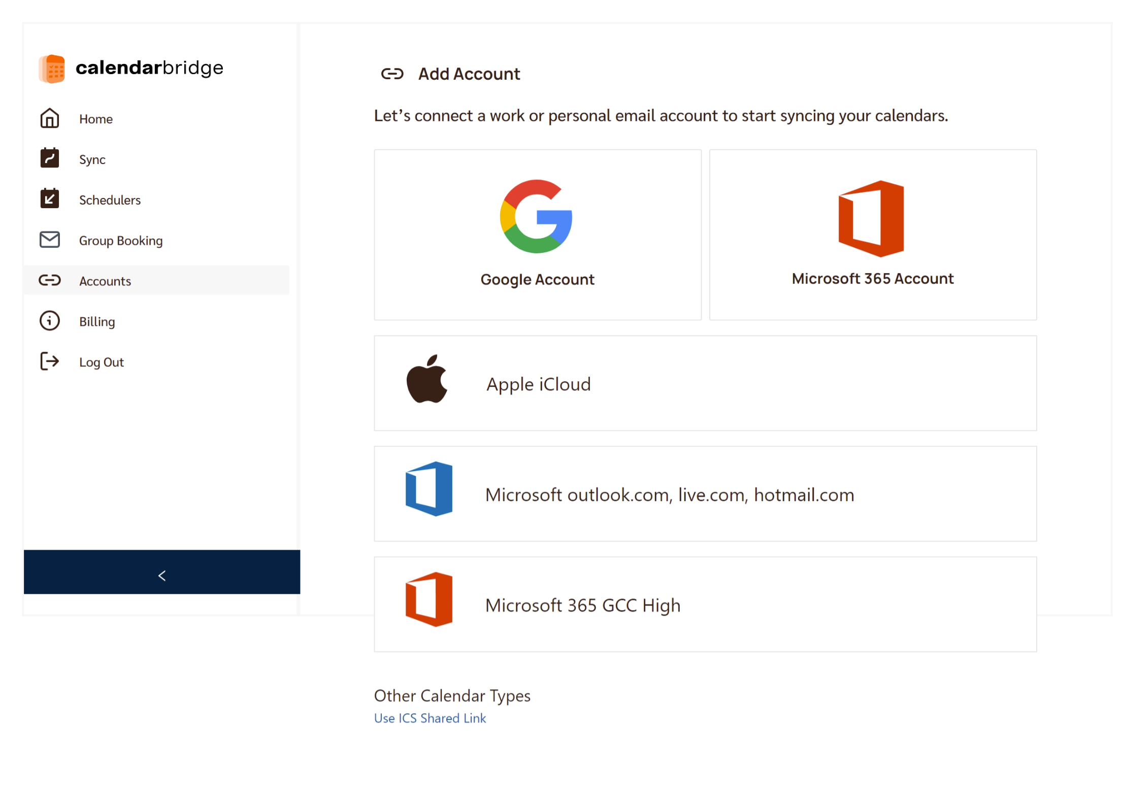 account type selection page