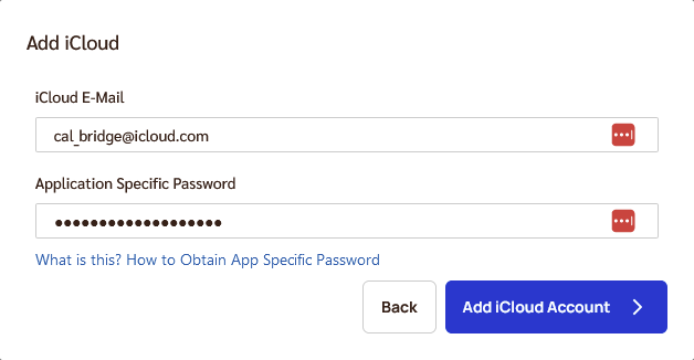 enter icloud email address and app-specific password