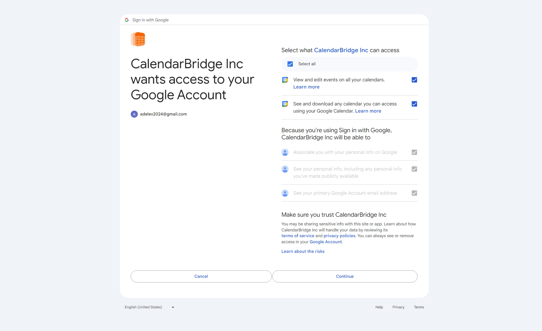 approve access to google calendar