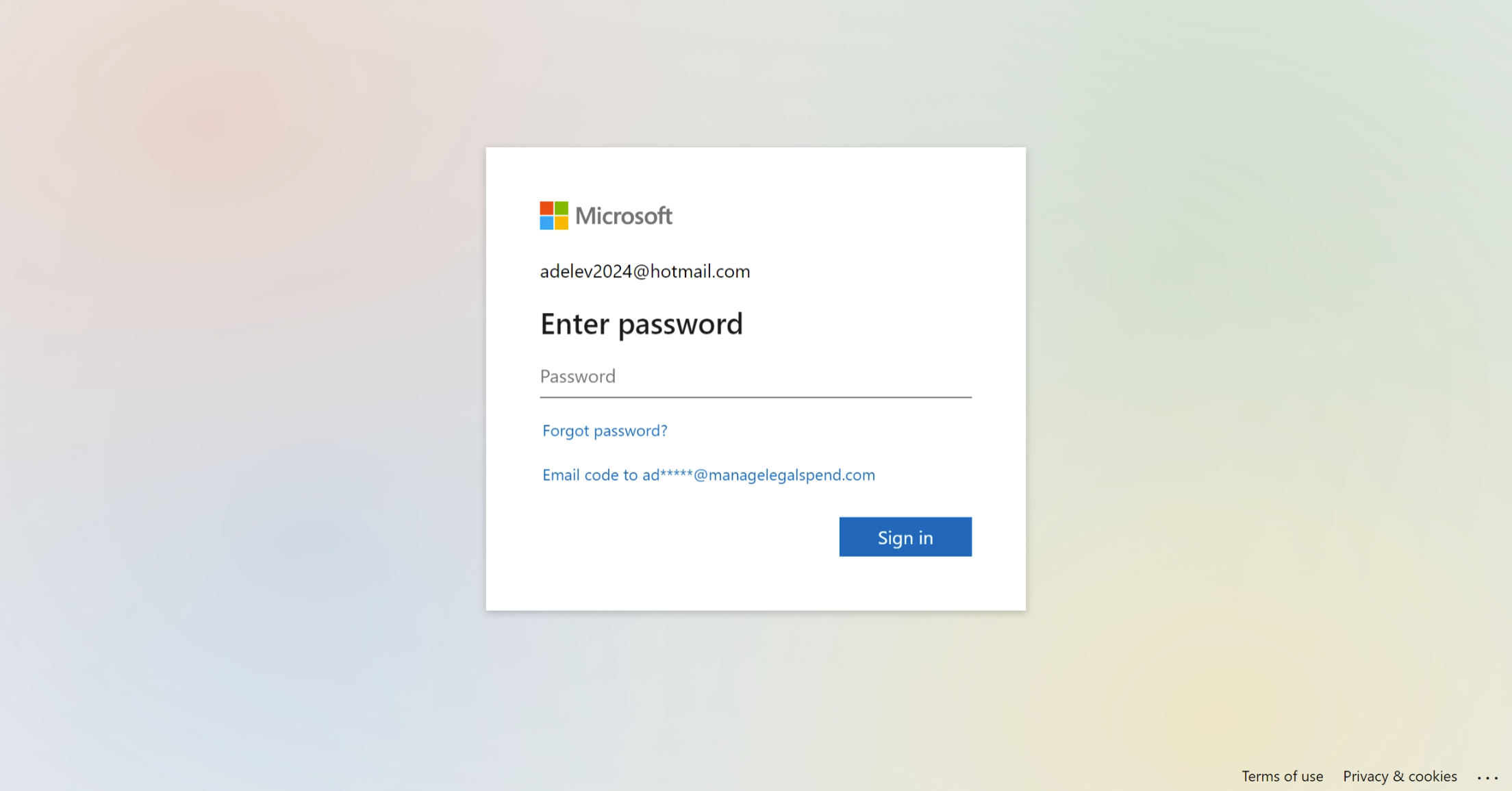 sign in with Microsoft password