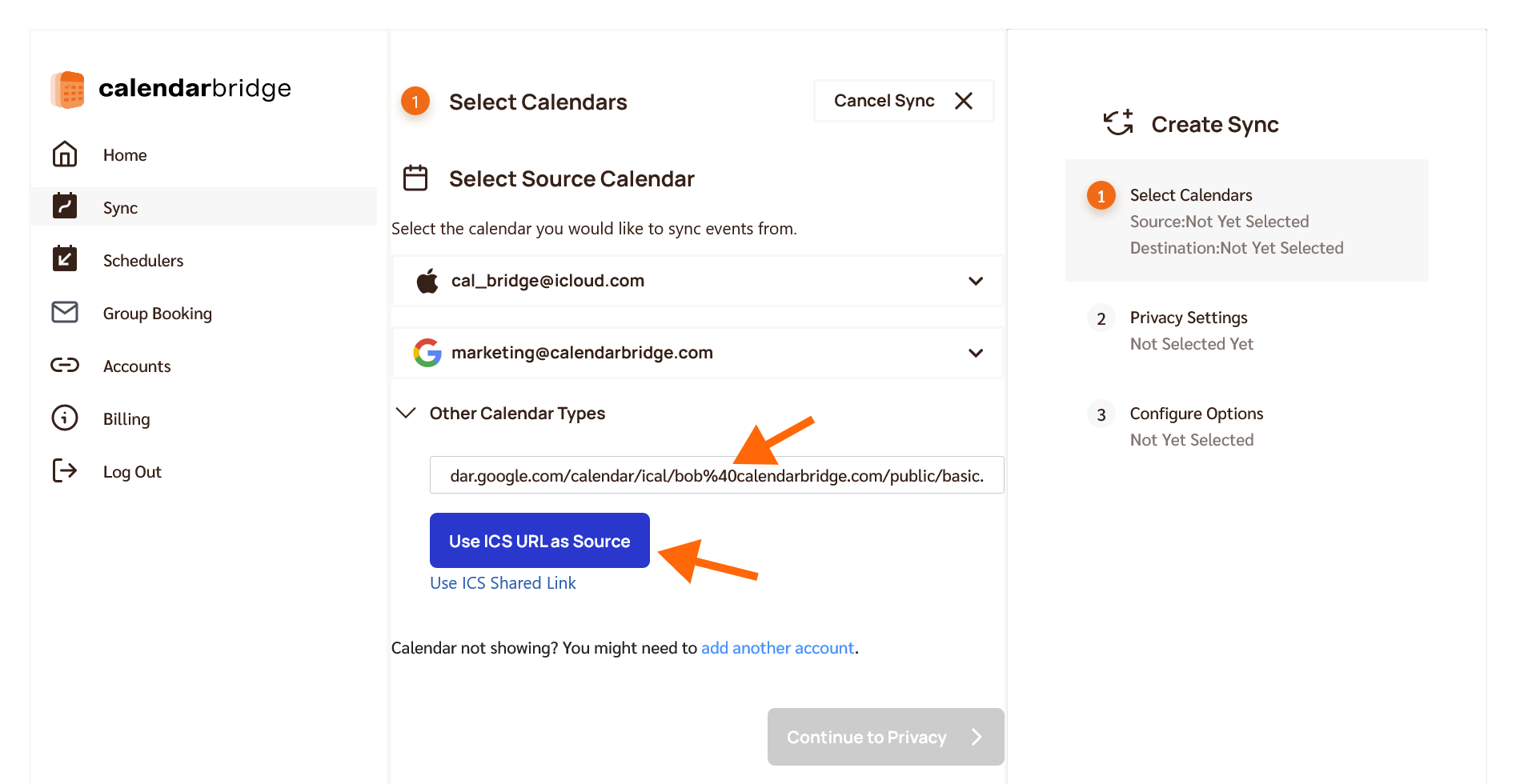 ICS URL as source calendar