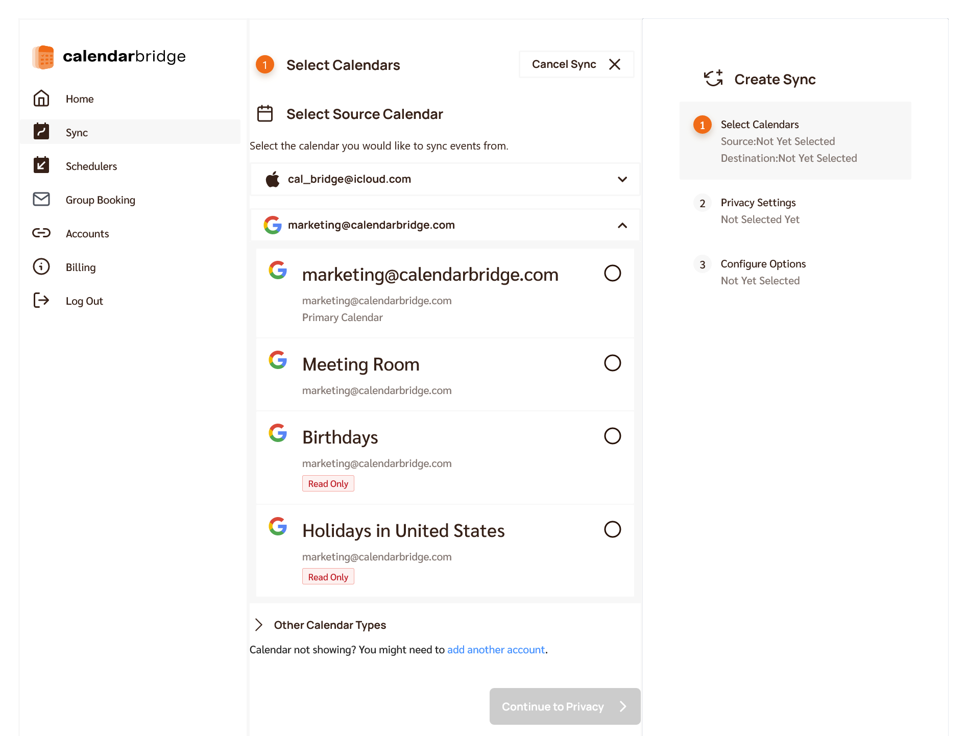 select goog calendar
