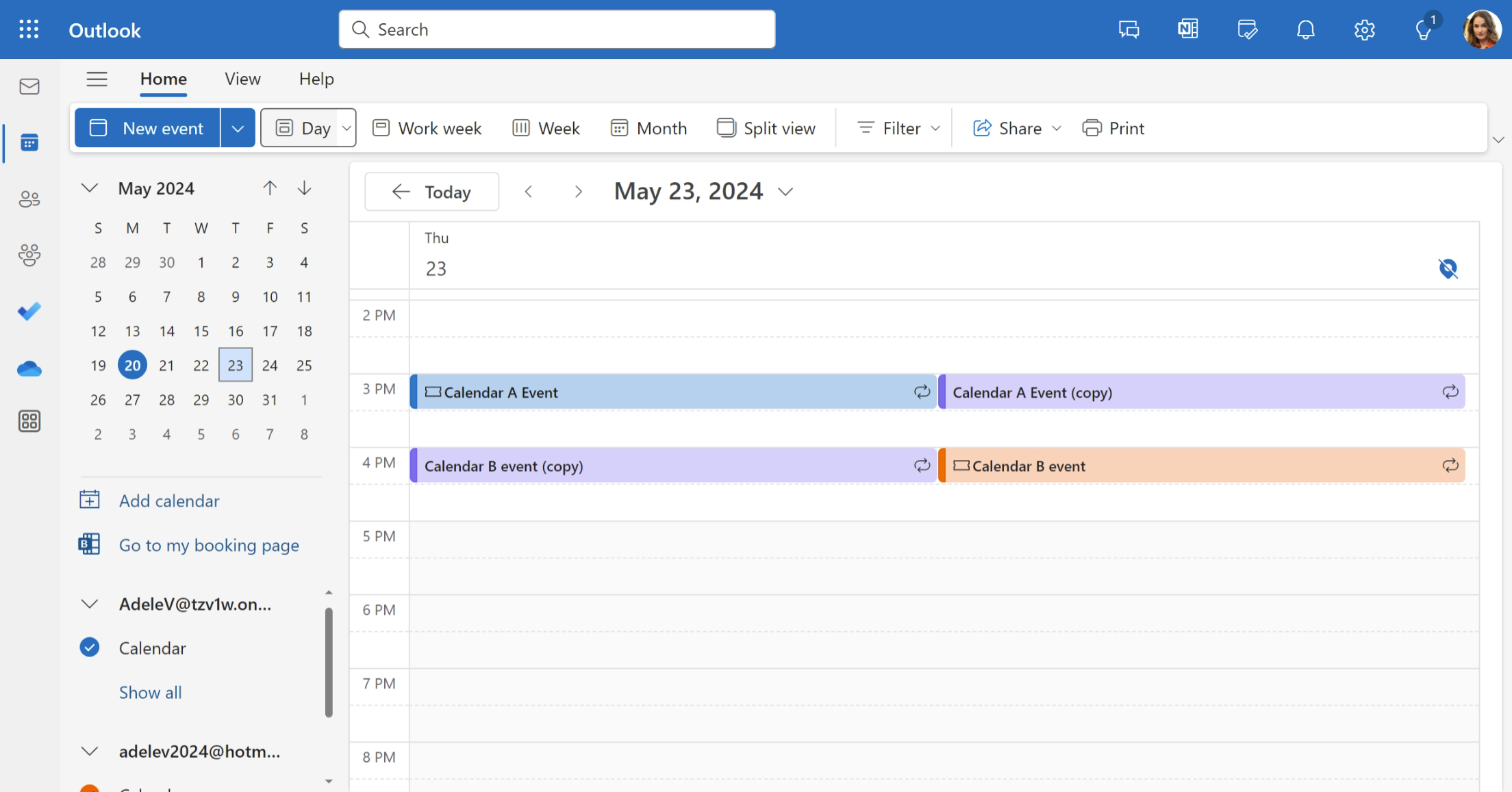 Viewing both synced calendars results in the appearance of duplicates