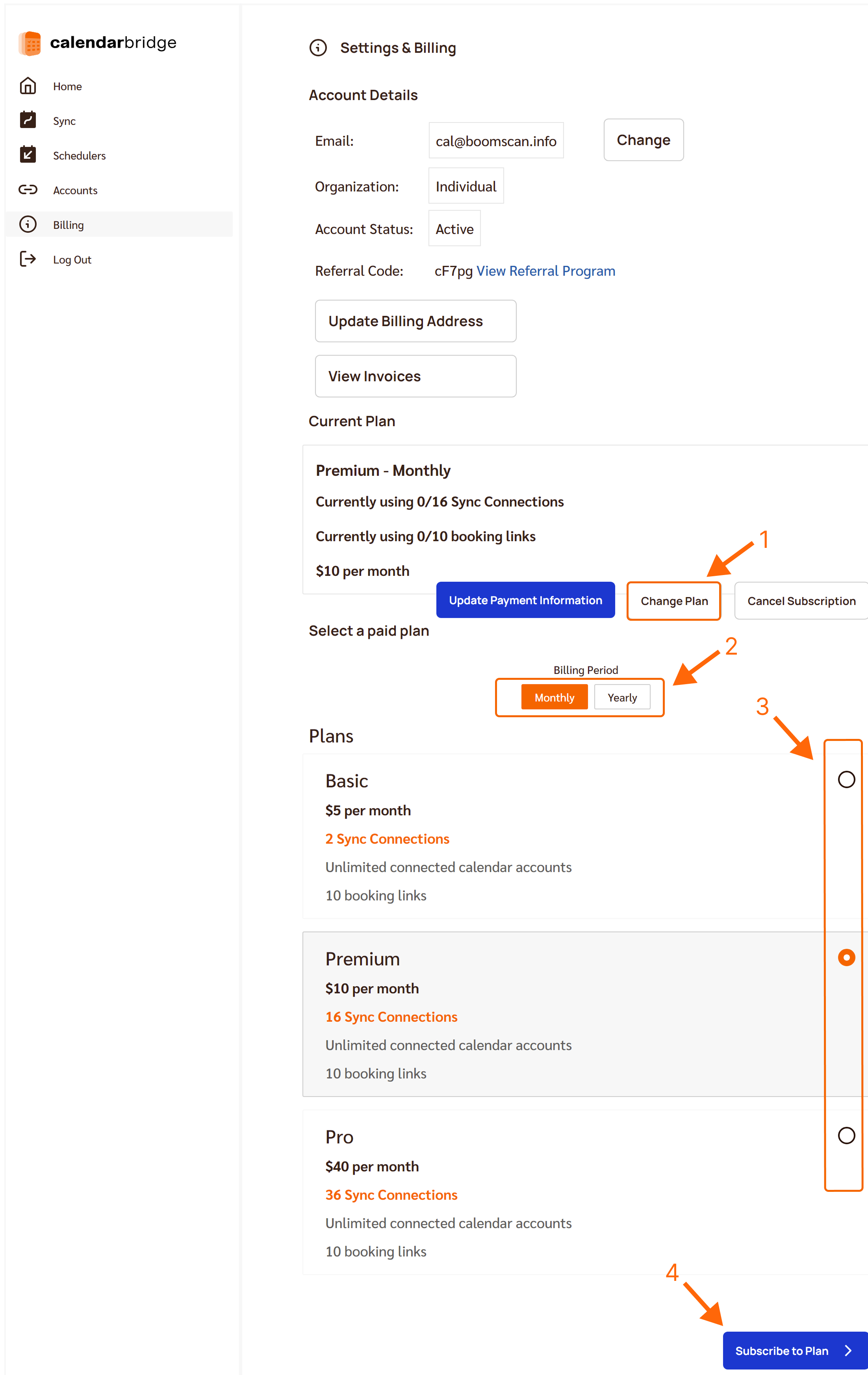 Form to change your plan or billing frequency
