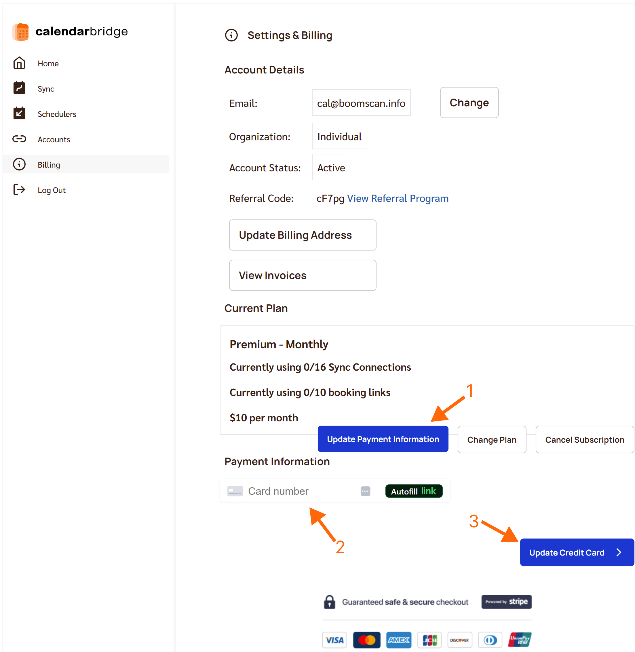 Form to update payment info