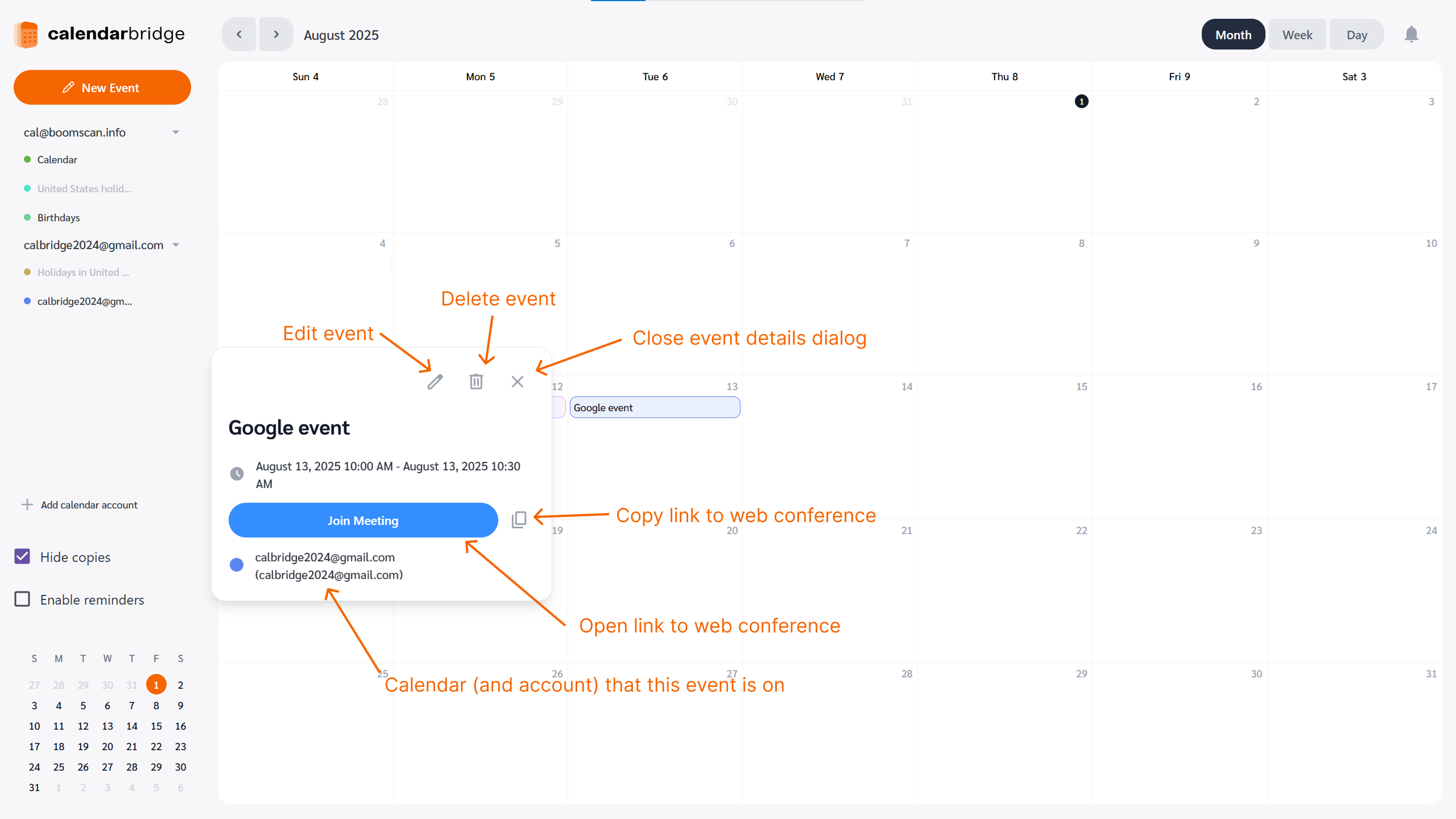 CalendarBridge Unified Calendar Event Details View