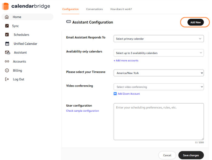 Assistant configuration page