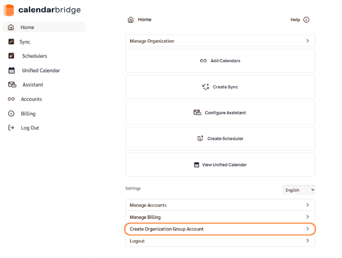 Create Organization Group Account button