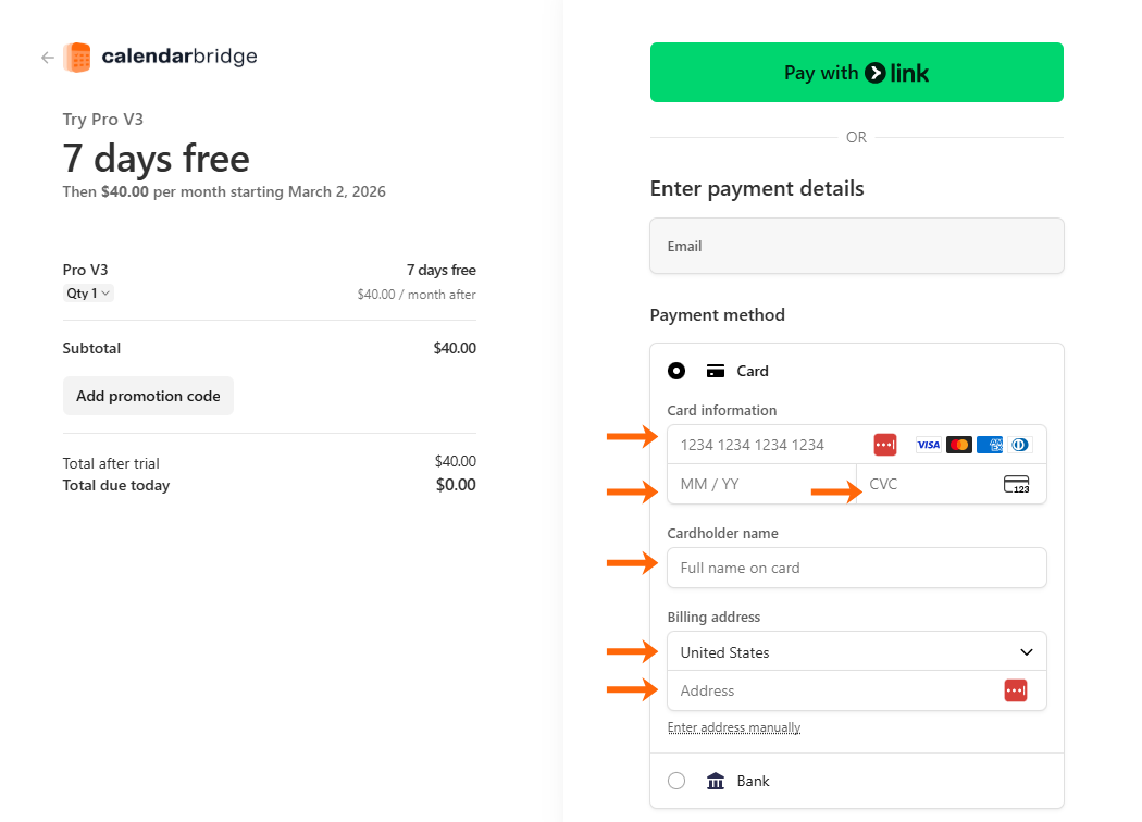 Billing information form