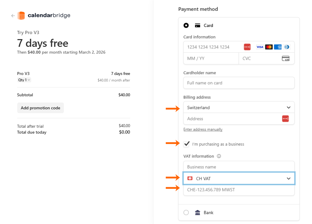 Business VAT ID fields