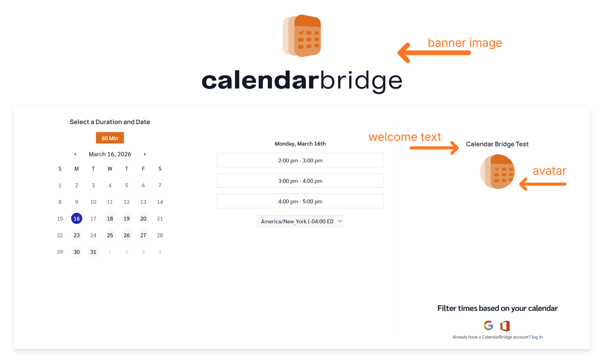 Banner and avatar image on booking page