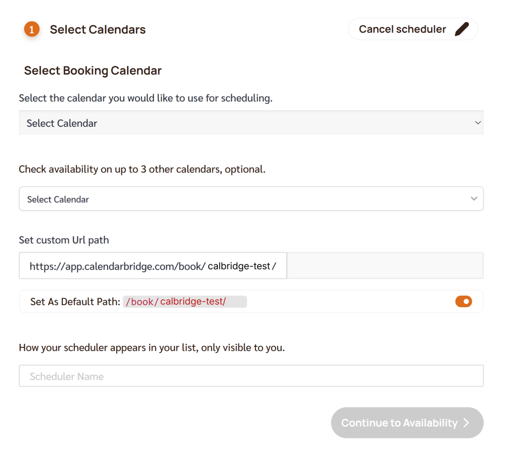 First screen of scheduler setup