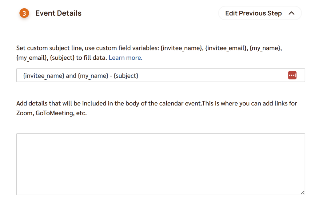 Event details settings