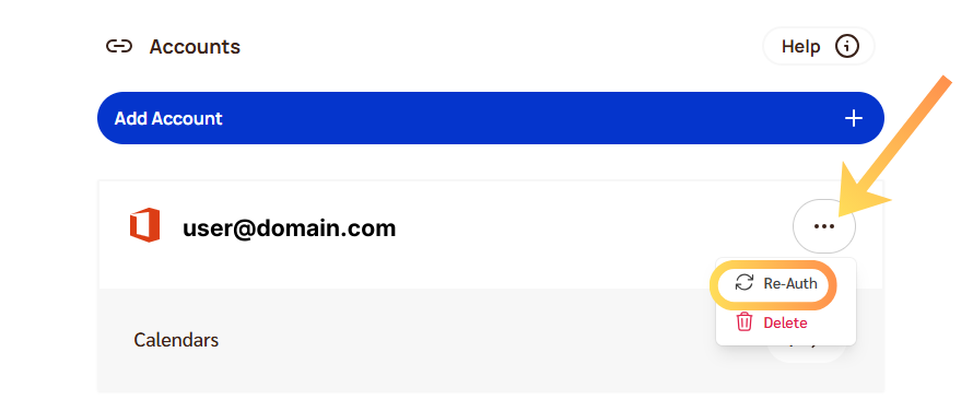 Menu Re-Auth sur un compte