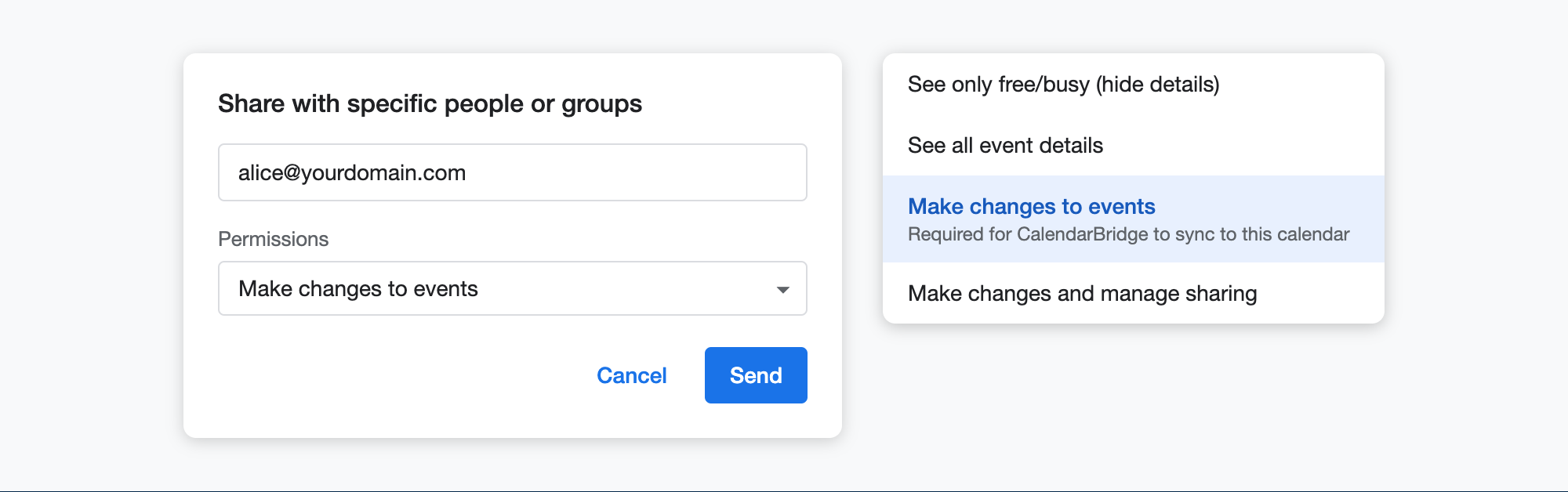 Sharing the resource calendar with a user with Make changes to events permission