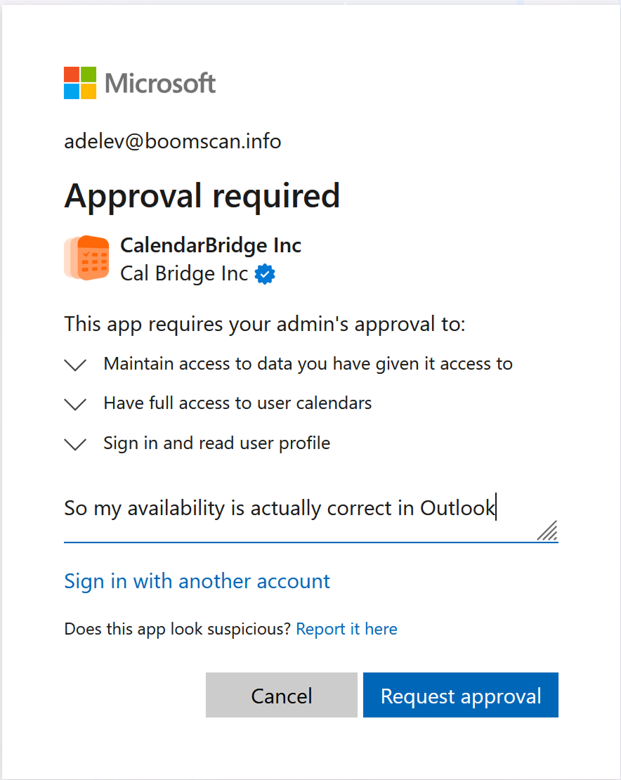 Microsoft “Approval required” screen with a Request approval button