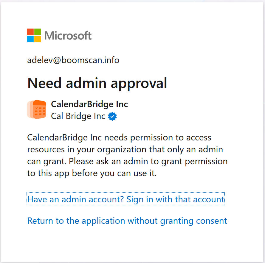 Microsoft “Need admin approval” screen blocking sign-in